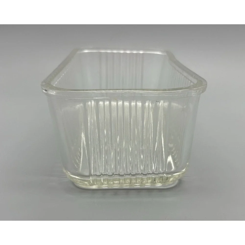 Vintage Federal clear glass refrigerator storage dish embossed vegetables on lid